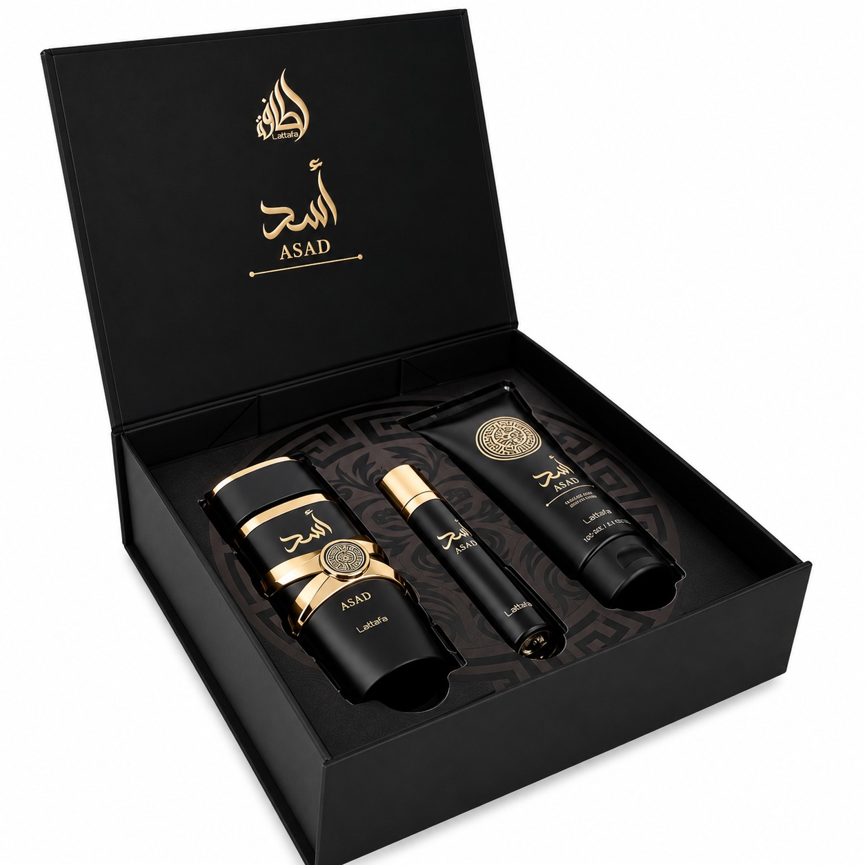 Lattafa Set Asad 100ml + Gel De Ducha 100ML + Vial 12ml