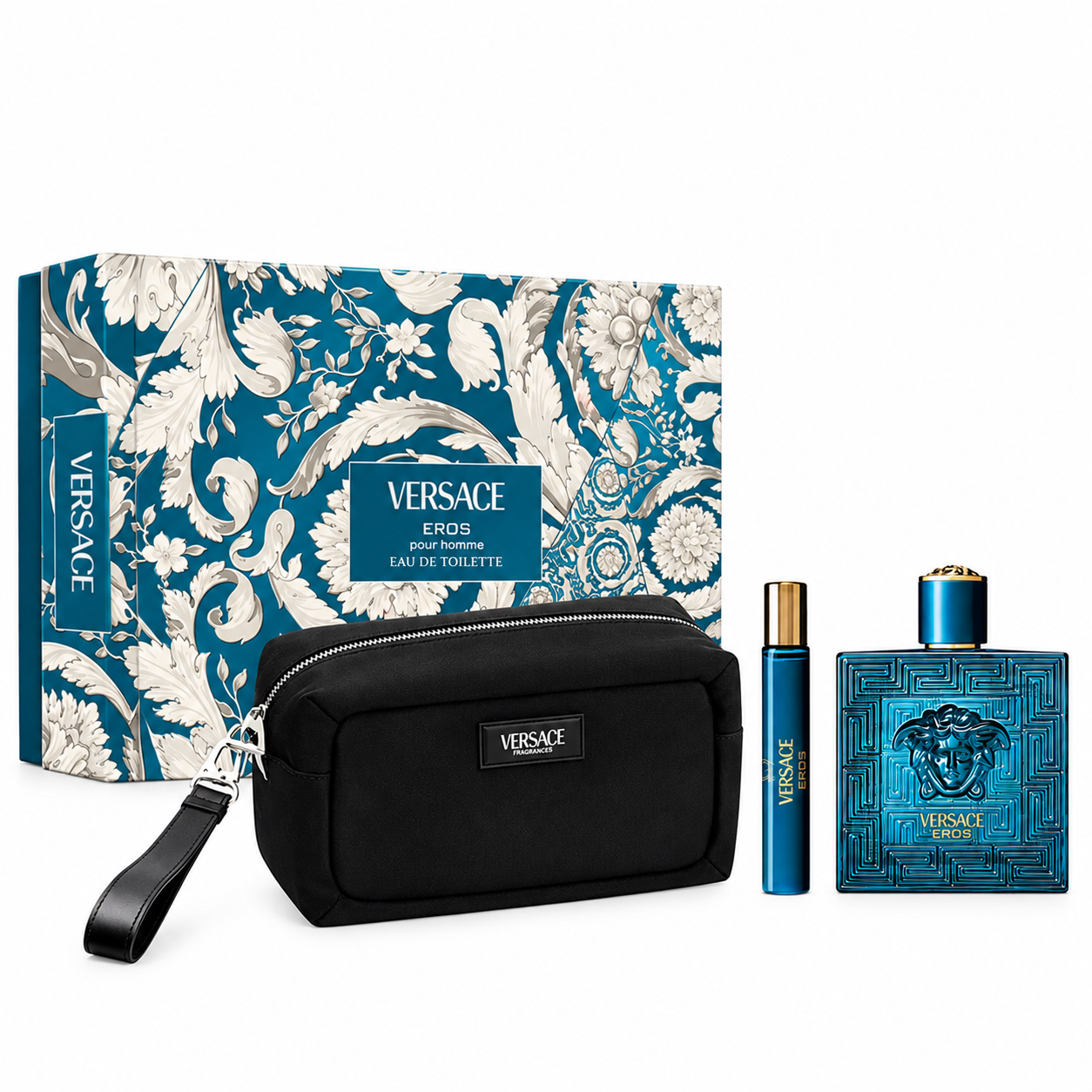 Versace Set Eros EDT 100ml + Vial 10ml + Cosmetiquera