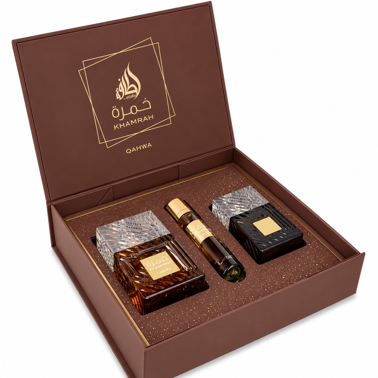 Lattafa Set Khamrah Qahwa 100ml + Hair Mist 50ML + Vial 12ml