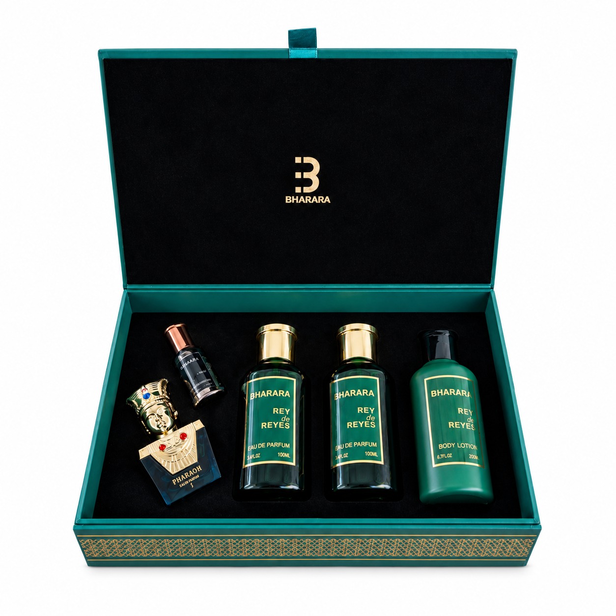 Bharara Set Rey De Reyes + After Shave + Crema + Miniatura Pharaoh 15ml + Miniatura Bharara King 10ml Edp