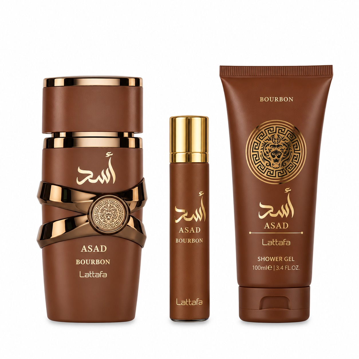 Lattafa Set Asad Bourbon 100ml + Gel De Ducha 100ML + Vial 12ml - Imagen 2