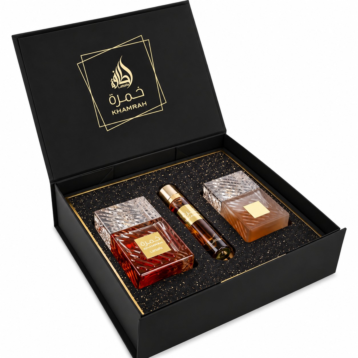 Lattafa Set Khamrah 100ml + Hair Mist 50ML + Vial 12ml