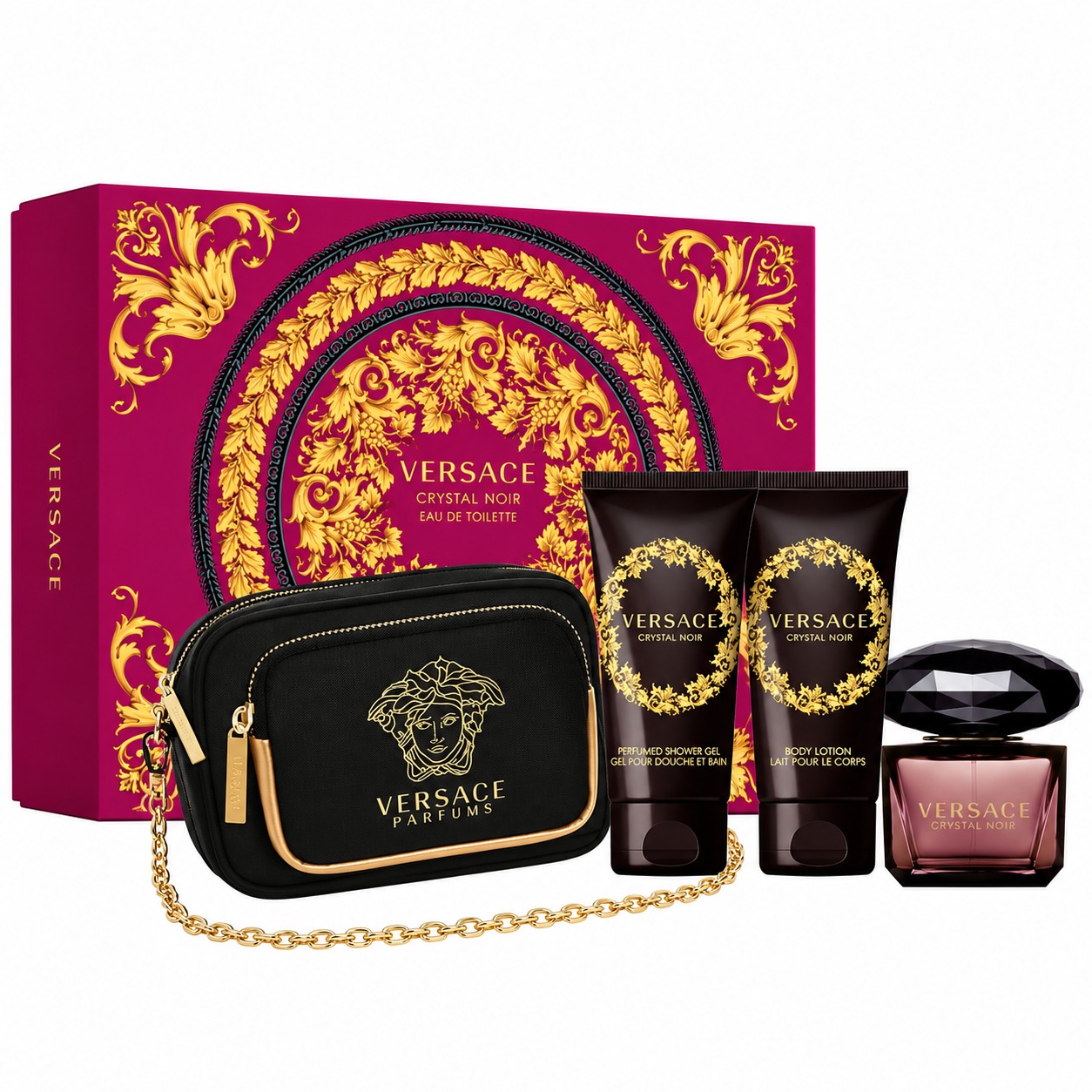 Versace CRYSTAL NOIR EDT 90ML +BODY LOTION 100ML +SHOWER GEL 100ML + CLUTCH EDT SET DE DAMA